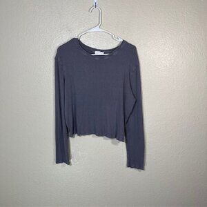 SABLYN Top Womens Medium Ribbed Long Sleeve Shirt Boxy Gray FLAW